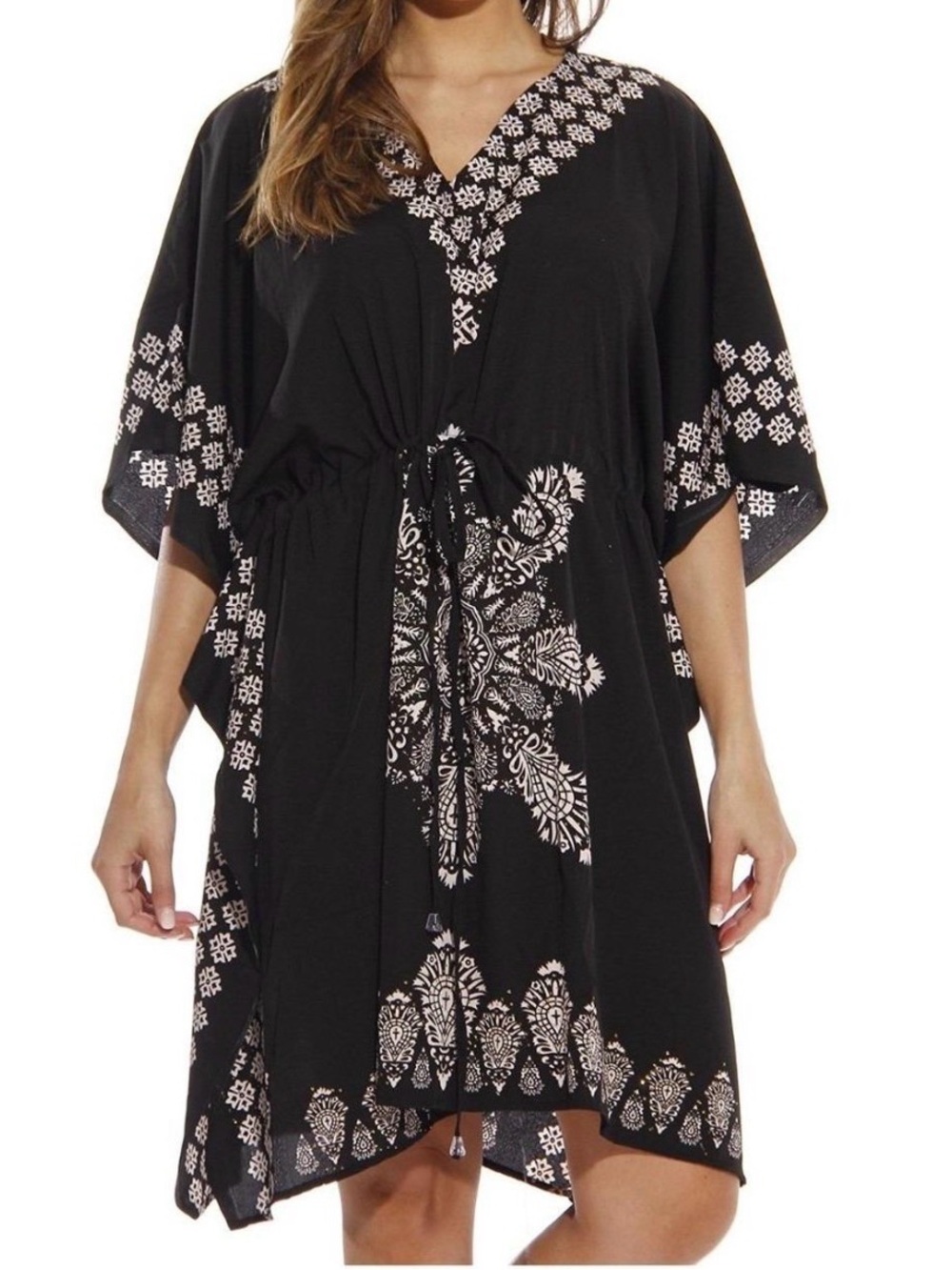 Riviera Sun Women’s Black White Medallion Kaftan Dress/Swim Coverup Plus Size 3X